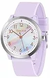 SOCICO Kinderuhr Analog, 5ATM/50M Wasserdicht Armbanduhr Kinder Mädchen Jungen Teenager, Leicht Lesbar Kinder Quartz Minimalistisch Uhren für 9-18 Jahre (Regenbogenlila)