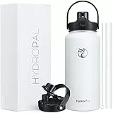HydroPal Trinkflasche Edelstahl - 1200ml/1900ml mit Strohhalm und Henkel, BPA-Frei, Kohlensäure geeignet, flasche Metall, Aesthetic trinkflasche für Fitnessstudio (Winterweiß, 1200ml)