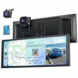 Krunia 10,26' Drahtloses Tragbarer 60FPS Car Play Display mit 4K Dashcam Vorne HD Hinten für Apple Carplay & Android Auto, 1920 * 720 Laminiertes Tablet mit GPS Navigation Bluetooth Mirror Link