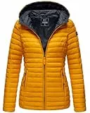 MARIKOO Damen Steppjacke Übergangsjacke gesteppte Jacke mit Kapuze Frühjahr Stepp B857 [B857-Asr-Gelb-Gr.XL]