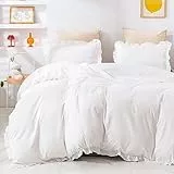 AShanlan Bettwäsche Rüschen 135x200 Weiß Romantisch Bettwäsche-Sets mit Kissenbezug 80x80 cm 100% Weich Mikrofaser Bettbezug mit Rüschen Reißverschluss