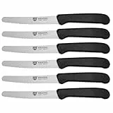 GRÄWE Tafelmesser 6 Stück, Messerset zum Schneiden, 6er Pack Brötchenmesser, Frühstücksmesser mit einseitigem Wellenschliff, Brotzeitmesser, scharfe Messer für Brotzeit, 21 cm - Schwarz