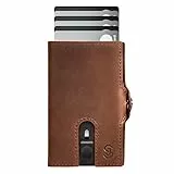 SLIMJACK Smart Wallet mit Münzfach - Kreditkartenetui mit RFID-Schutz - Geldbeutel für Herren - Aluminium-Kartenhalter - Smart Wallet für Karten & Münzen - Dunkelbraun Leder