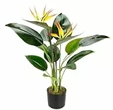 Künstliche Pflanze Strelitzie im Topf Papageienblume mit Blüte Blühende Kunstpflanze Blumen Kunstblumen Kübelpflanze Seidenblumen Kunstblume exotische blühende Zimmerpflanze Geschenk Büropflanze