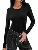 Wayleb Langarmshirt Damen Rundhals Basic Dünne Pullover für Frühling Layering T-Shirt Baumwolle Unterziehshirt Elegant für Alltag Schwarz S-XXL