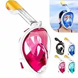 HINATAA Schnorchelmaske, 180° Vollgesicht, Tauchmaske, freies Atmen, Anti-Beschlag- und Anti-Leck-Technologie mit verstellbaren Kopfbändern für Erwachsene, Jugendliche, Kinder (Rosa, S-M)