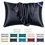 Soifox Satin Kissenbezug 40x60 2er Set - Weich wie Luxurious Seidenkissenbezug 40x60 für Haar und Haut mit Reißverschluss Schwarz