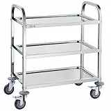 VEVOR Laborwagen Gerätewagen Medizintechnik Servierwagen 201 Edelstahl Tragbar Abräumwagen 100 kg Tragfähigkeit, 740 x 396 x 860 mm Labor Rollwagen Medical Trolley Dreifach-Design Silber