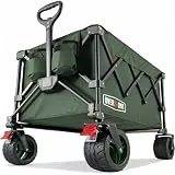 Overmont Faltbar Bollerwagen Klappbar Handwagen - mit Geländegängige Breite Räder - bis 150 kg Tragkraft - für Camping Sport Einkaufen Garten Grün