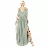 Anaya with Love Damen Ladies Women Dress Maxi Short Sleeve Cami V Neckline Long Length Empire Waist Bridesmaid Wedding Guest Prom Kleid, Frosty Green, 38