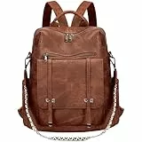 Leathario Rucksakck Damen Wasserdicht,Veganes Leder Cityrucksack,Rucksackhandtasche Mittelgroß, Diebstahlsich Tagesrucksack für Büro,Pendeln,Arbeit,Leicht Elegant Backpack Women Groß für Reise,Braun
