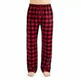 JTPW Men's 100% Cotton Flannel Sleep Pajama Pants With Pockets, Black Red Check, Size: M
