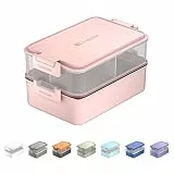 Linoroso Stapelbare Bento-Box für Erwachsene, erfüllt alles, was Sie unterwegs für Lebensmittel, Salat und Snack-Box, Premium-Bento-Lunchbox inklusive Utensilien-Set, BPA-frei, gefrorene Beere