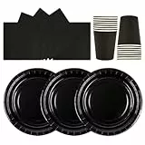 HiEnjoin 72 Stück Stück Partygeschirr Set,Schwarz Papiergeschirr Set,Geburtstag Party Geschirr Becher Serviette Pappteller für Babypartys, Geburtstag, Weihnachten Geburtstagsparty Deko-24 Gäste