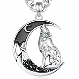 INFUSEU Keltische Wolfs Kette, 925 Sterling Silber Mond Anhänger Keltischer Knoten Schmuck für Frauen Tierliebhaber Geist Anhänger Talisman Schmuck Geschenke für Frauen Her