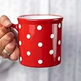 City to Cottage® - Keramik XXL Becher 500 ml | Kaffeebecher | Rot und Weiß | Polka Dots | Handgemacht | Keramik Geschirr | Große Tasse
