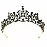 minkissy Krone für Damen Gothic Krone Kopfbedeckung Karneval Geburtstag Tiara Vintage Strass Barock Königinnenkrone Hochzeit Brautkrone Schwarze Diademe und Kronen