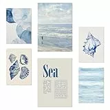 Nacnic-Set mit 6 Postern Illustrationen Marine, Blau, Meer und Sommer Designillustrationen zur Dekoration der Wände Ihres Zuhauses. Räume A3 & A4 Rahmenlos