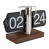 Greensen Retro Flip-Down-Uhr mit Schwarznussholz-Sockel Mechanische Auto Flip-Schreibtisch-Uhr 24H Digitale Flip Tischuhren Kreative Flip Desk Clock