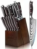 SANMEIHO Messerset 16 teilig, Japanisches Küchenmesser Set mit Block, Ultrascharfes Messerset für die Küche mit Block, Professionelles Kochmesserset mit Messerschärfer