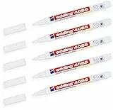 edding 4085 Kreidemarker - Rundspitze 1-2 mm - dünner Kreidestift für Tafel abwischbar - zum Beschriften von Fenster, Glas, Spiegel - Tafelstift mit deckenden Farben (5 Stifte - Weiß)