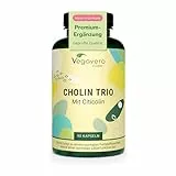 Vegavero Cholin Trio Kapseln 90 Stück - 250 mg Cholin aus L-Cholin Bitartrat, CDP-Cholin & Phosphatidylcholin - mit Citicolin & Lecithin - Vegan, ohne Zusatzstoffe