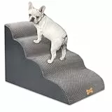 Nepfaivy Hundetreppe für Kleine Hunde 4-Stufig, Haustiertreppe für Bett und Sofa aus Hochdichtem Schwamm, Hunde Treppe Hunderampe mit Abnehmbarem, Waschbarem Bezug und Rutschfestem Boden, 75x50x40cm
