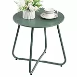 HollyHOME Beistelltisch Outdoor Balkontisch Klein Gartentisch Rund Beistelltisch Metall Wetterfest Loungetisch Outdoor Couchtisch für Patio Terrasse Wohnzimmer, Grün