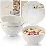 SÄNGER Korfu | Steingut Bowl Schüssel 4 teilig, Schüssel Set 4 Personen, Schale spülmaschinen- & mikrowellenfest, Müslischalen, Schüsseln Creme mit sandiger Maserung 600 ml | PREMIUM COLLECTION