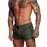 TMEOG Badehose für Herren Schnelltrocknend Badeshorts Kurz Herren Badehose Männer Schwimmhose Boxer Kurze Hose Schwimmshorts mit Reissverschluss(ArmyGrün, M)