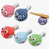 Cabilock 6 Stück Keramik Essstäbchenhalter, Niedliche Kugelfisch Form Stäbchenablage, Bunte Japanische Besteckablage für Essstäbchen Löffel Gabeln, Tischdeko
