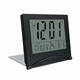 MMOBIEL LCD Digitaler Reisewecker Klappbar - Tischuhr mit Temperatur- und Datumsanzeige - Batteriebetrieben - Schwarz