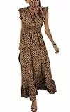 ASOMI Damen Kleider Langes Blumen: Hochzeit Strandkleid Boho Sommerkleid Lässig Wickelkleid Elegant Cocktailkleid Partykleid Swing V-Ausschnitt Kurz Flügelärmel Rüschen Maxikleid 23Khaki M