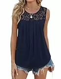Zeagoo Tops Damen Basic Tanktops Sommer Oberteil Ärmellos Shirt Lose Cami Top Blusentop Navy Blau M