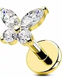 OUFER Body Piercing 18G Lippenpiercing Butterfly Helix Stud Clear Cubic Zirconia Tragus Conch Labret Piercing Jewelry 6/8mm Surgical Steel Helix Flat Back Earring