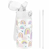 GOPPUS Trinkflasche Kinder 420ml Edelstahl Flasche mit Strohhalm und auslaufsicherem Deckel Sport BPA-frei Wasserflasche Jungen Mädchen