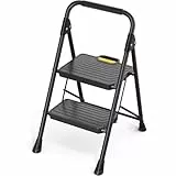 KINGRACK 2 Stufe Leiter, Robuster Stahl Trittstuhl mit Antirutsch-Breite Pedale, Handlauf, Sichere-Verriegelung Design, Bestehen 800lbs Belastungstest, Faltbare Leiter für Zuhause, Küche, Schwarz