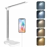 rigors Schreibtischlampe LED, Tischlampe 5 Farb und 10 Helligkeitsstufen, Tischleuchte TouchBedienung Bürolampe mit Memory-Funktion, 45min Auto Timer, USB Ladefunktion Leselicht für Home Office