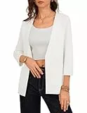 GRACE KARIN Strickjacken für Damen Lässige Leicht Einfarbig 3/4 Kuzarm Business Blazer mit Taschen S Weiß