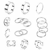 JeweBella 17 Stück Ringe Damen Edelstahl Plain Band Twist Offene Knöchel Ringe Set Einfaches Stapelbarer Midi Daumen Finger Ringe Silber/Gold
