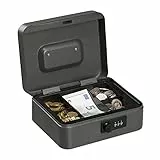 Relaxdays Geldkassette, 3-stellige Zahlenkombination, Münzeinsatz, Geldkasten Eisen, Kasse, HBT 8,5 x 20 x 17 cm, grau
