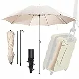 Menz Sonnenschirm Strand Ø 160 cm - Funktioneller Reise Sonnenschirm UPF 50+ für Koffer - kompakter Strandschirm koffertauglich, Praktischer Strandschirm klein faltbar