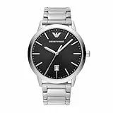 Emporio Armani Herrenuhr, DreizeigerDatumswerk, 43 mm silbernes Edelstahlgehäuse mit Edelstahlarmband, AR11310