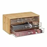 Relaxdays Kosmetik Organizer, 3 Schubladen, Make Up & Schmuckaufbewahrung, HBT 15x30x17,5cm, Bambus Schubladenbox, Natur, PS, 1 Stück 10029452