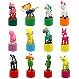 NUOBESTY 12 StüCk Holzfeder Tierdaumenfiguren Bunte Wackelkopf LiegestüTzstatue Spielzeug FüR Kinder Geburtstag Ostern Neujahr Partygeschenke
