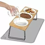Otauoaea Katzennapf Erhöht -3er Set Futternapf Katze aus Keramik mit Napfunterlage Silikon,Ergonomischer Futterstation 15°gekippte Katzen Hundenapf,Fressnapf und Wassernapf für Katzen und kleine Hunde