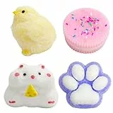Cuackamily 4 Stück Taba Squishy Spielzeug, Stress Relief Squeeze Toy Biscuit Cat Paw Küken Hamster Stressabbauspielzeug, Fidget Toys Kind OCD Angst Abbauen Weihnachten Geburtstag Kindertag Geschenk