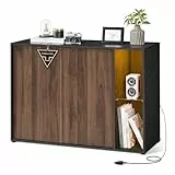 SONGMICS HOME Sideboard, superschnelle werkzeuglose Montage, Toolless-Technologie, Aufbewahrungsschrank Wohnzimmer, TV-Schrank mit LED-Beleuchtung, verstellbare Ablagen, Modern, schwarz BBK372B01