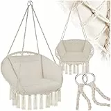 tectake® Indoor und Outdoor Hängesessel, Terrassen und Balkonmöbel, Hängesessel mit Gestell, robuste Konstruktion mit großem weichem Kissen, bis 150 kg - beige