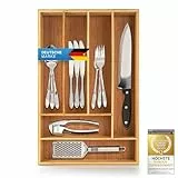 Dimono® Schubladeneinsatz Besteckeinsatz aus Bambus-Holz Schubladen; 7-9 Fächer Ordnungssystem Flexibler Organizer Schublade für Küche, Büro, Bad & Werkstatt (29 x 45 cm)